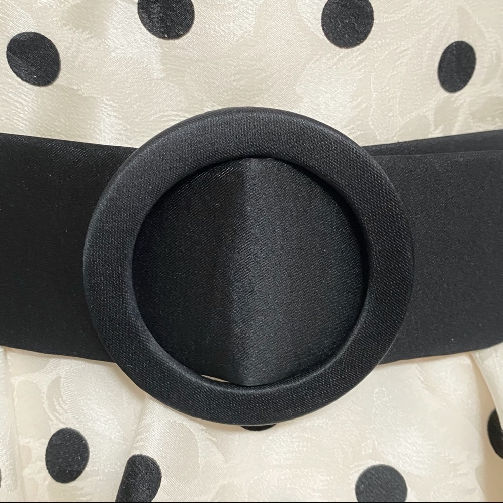 Vintage 1980’s SCAASI Boutique white black polka dot ruffle button up back dress - Picture 10 of 16
